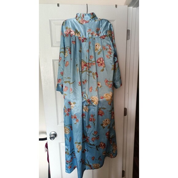 Vintage One Hanes Place Kaftan Dress Housecoat Sz Small Blue Floral Cottagecore - Picture 2 of 9